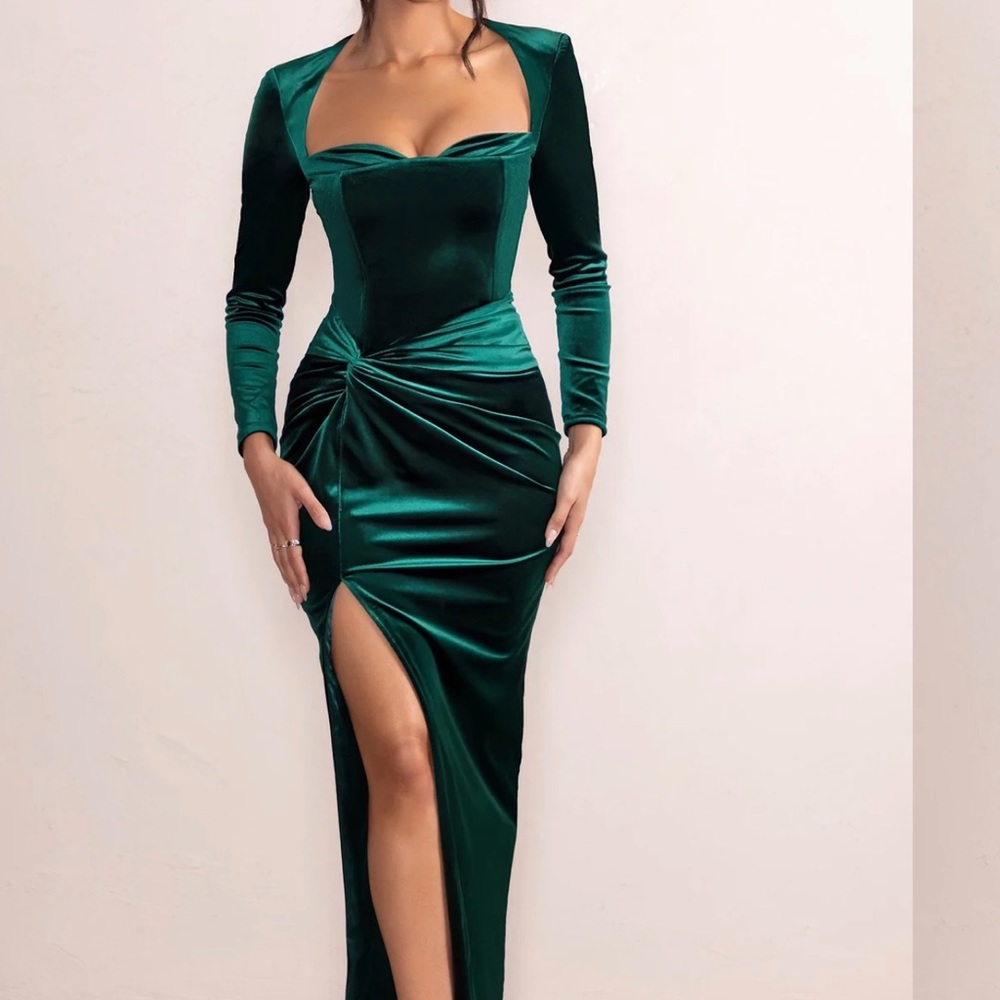 Emerald green velvet gown